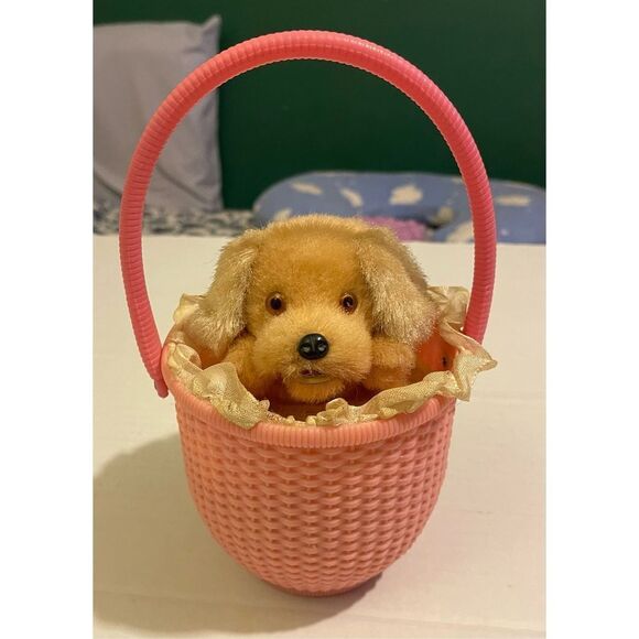 Vintage 1960s Little Dog In the Pink Basket Wind Up Works - Picture 10 of 12